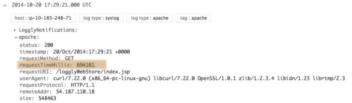 Automatically parsed Apache log in Loggly