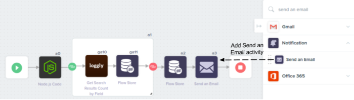 Loggly Built flow send email step