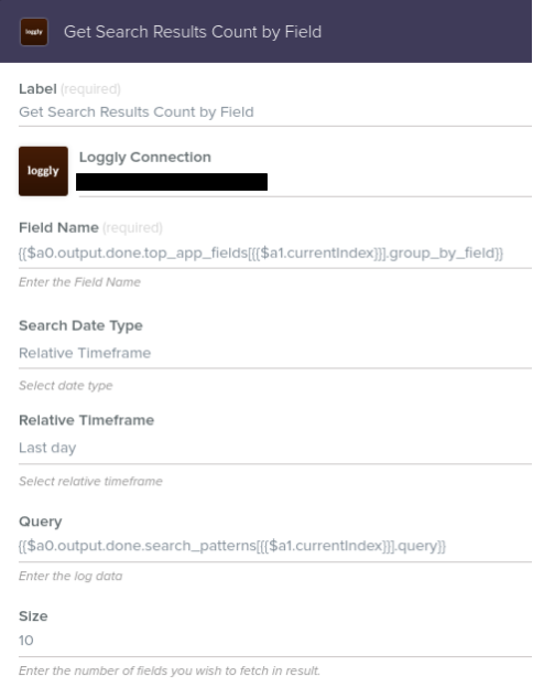 Loggly Built search results count by field in flow