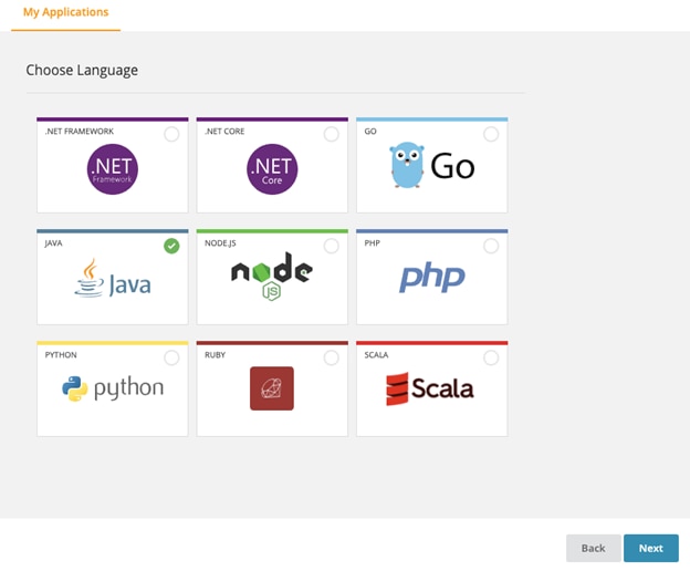 Selecting the language in AppOptics setup.