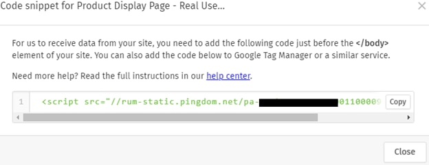 Instructions for setting up real user monitoring in Pingdom