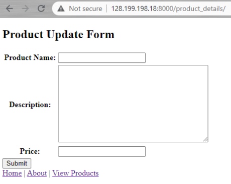 Django sample site product update form.