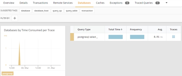 AppOptics Database Dashboard showing time per trace