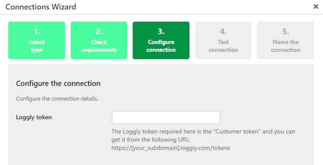 Use the Loggly token to configure WordPress log management