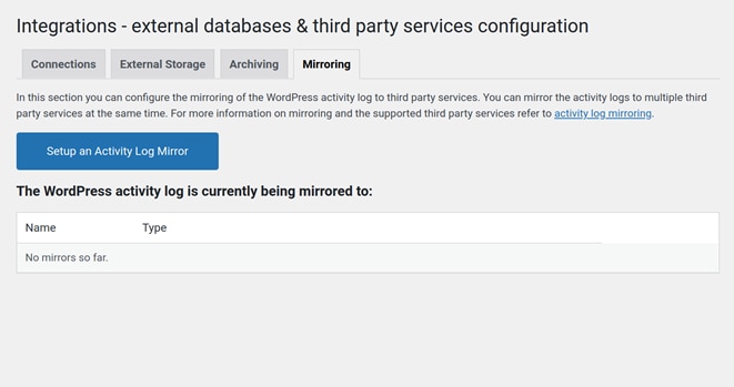 To setup WordPress log management with Loggly, first setup an activity log mirror.