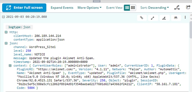 With WordPress log management by Loggly you can drill into events and spot issues with plugins.