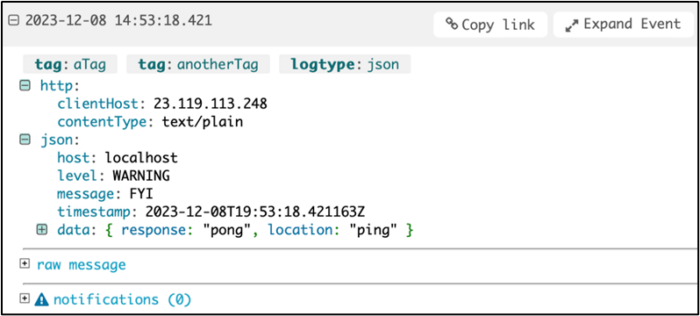 Go logging message in Loggly using tagging.