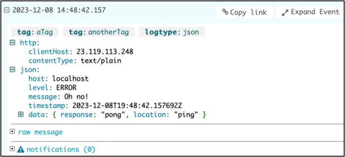 Go logging message in Loggly use log levels.